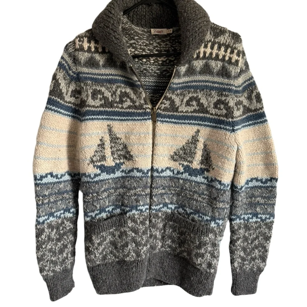 Faherty Sailboat Cowichan Alpca Blend Cardigan, Size Small - Picture 1 of 8